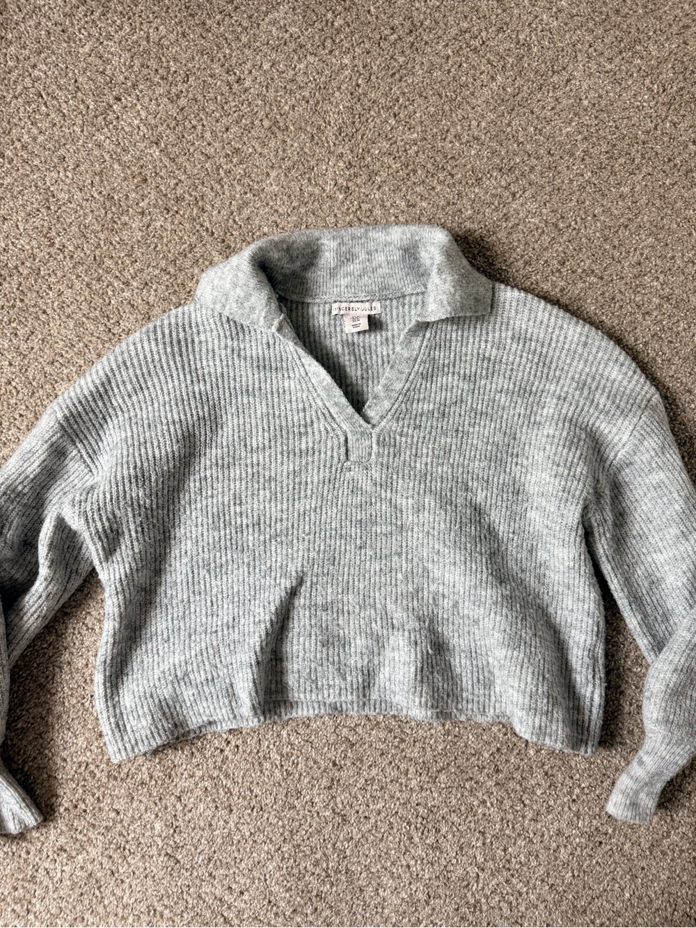 Grey Collared Cropped Sweater
